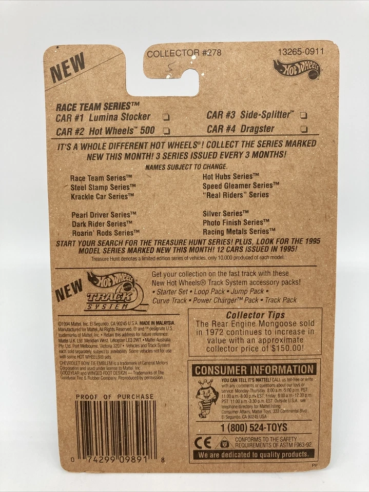 Hot Wheels Treasure Hunt #363 Classic Cobra 1995 - en la tarjeta equivocada (error) Foto 2 de 4