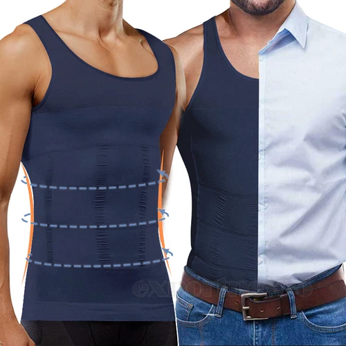 Mens Body Shaper Belly Chest Compression Slimming Shirt Tank Top Abs Girdle Vest - Picture 1 of 56