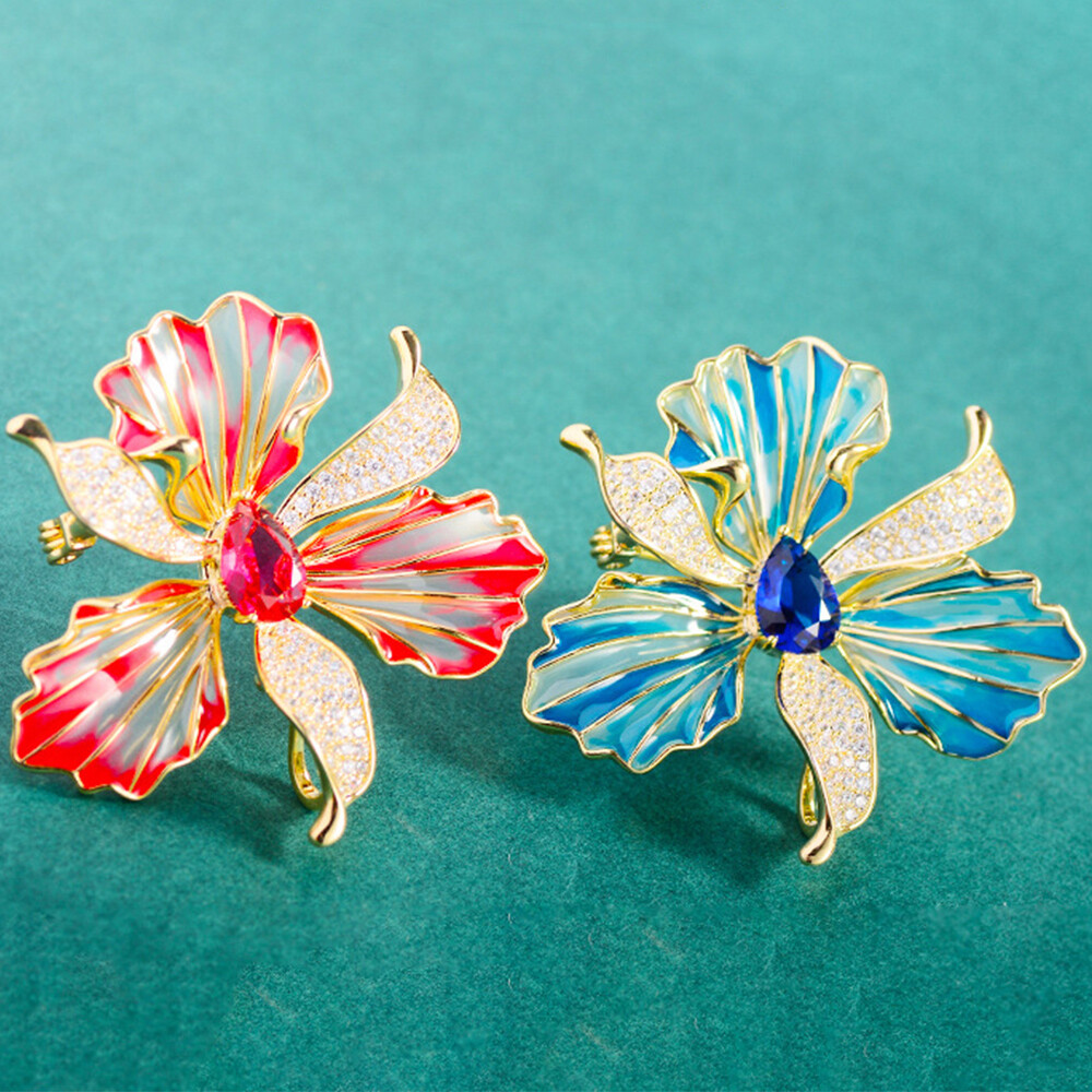 Vintage Rhinestone Enamel Flower Brooch Pin Fashion Crystal