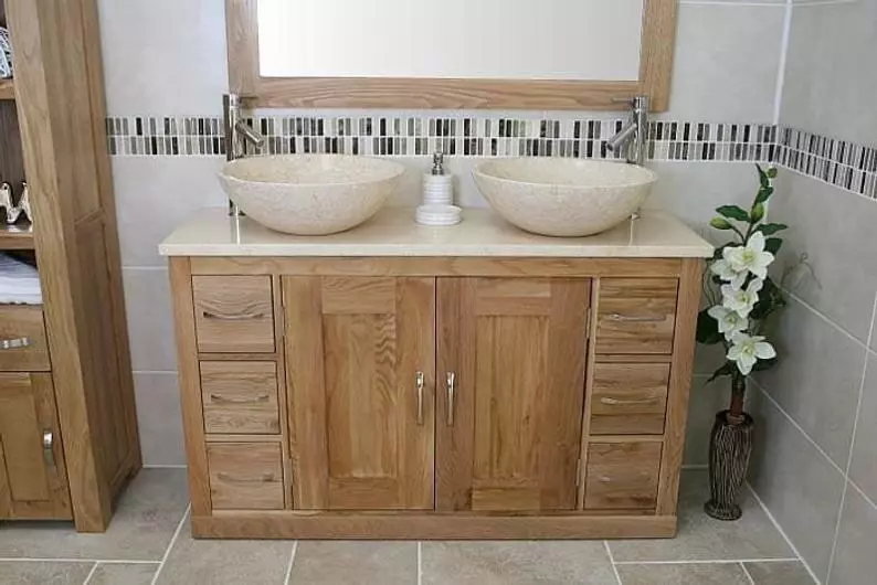 Bathroom Vanity Cabinet Double Twin Sink Bowl Basin Cream Marble