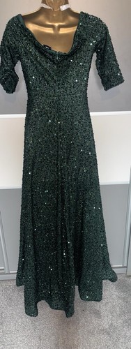 Elegant Green Evening Sequin Wedding Prom Cruise Cocktail Maxi Dress Sz 10/12 - Picture 3 of 3