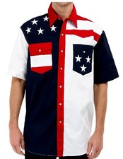 Roper Western Shirt Mens S/S USA Embroidery Blue 03-002-0185-0304 BU