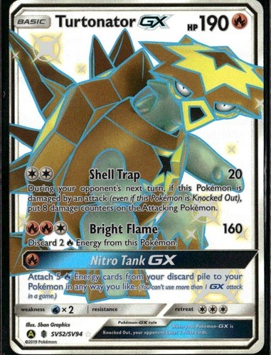 Turtonator GX Shiny Holo Rare Hidden Fates Shiny Vault SV52/SV94 Fire Pokemon Ca