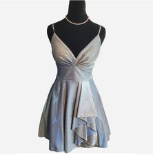 Blondie Nites by Stacy Sklar Silver iridescent Glitter Dress size 0 Retro Prom