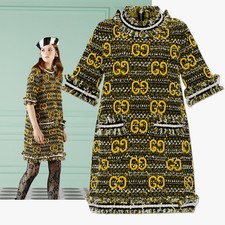 GUCCI DRESS GG WOOL MOHAIR TWEED SHORT SLEEVE  $3,700 sz M MEDIUM