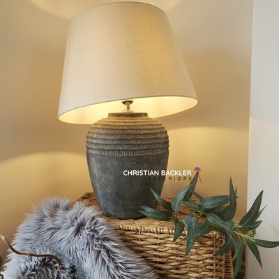 Ceramic Rustic Table Lamp with Stone Effect Base Linen Shade