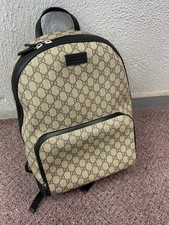Gucci GG Supreme Backpack - Black / Beige Leather Suede - LARGE