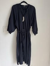 Uniqlo Cotton Dobby 3/4 Sleeve Peasant Dress Tie Waist Women’s size XL Navy Blue