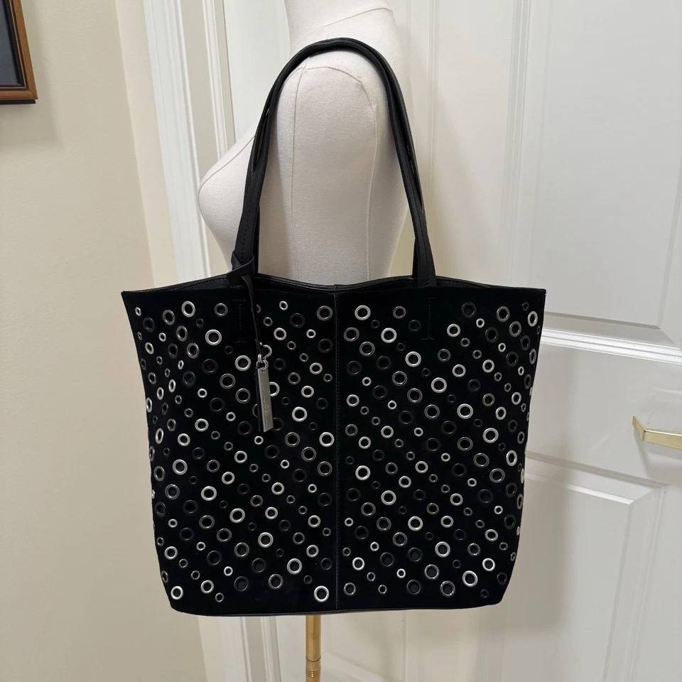 Bolso de Mano Vince Camuto Cuero Negro/Gamuza, Pistola Metal Ojales Acentos Foto 2 de 4