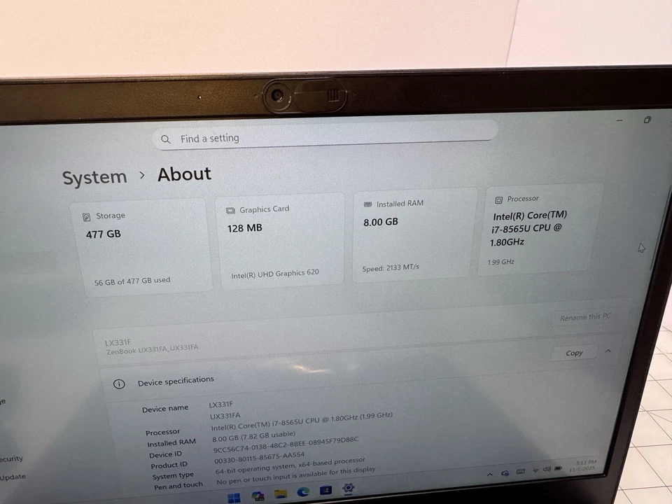 Asus Zenbook UX331F Intel Core i7-8565u 1.8GHz 8GB 512GB SSD Windows 11 Foto 3 de 4