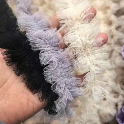 10Yd 2Layer Mesh Tulle Trim Center Gathered Pleated Ruffled Lace Ribbon 4cm Wide