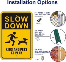 Tin Metal Sign Slow Down Kids and Pets at Play Reflective Wall Art 8x12