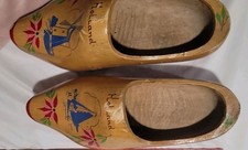 Holland Wooden Clogs Hand Painted Dutch Klompen Windmill Sailboat Folk Art 11"