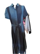 New NWT Akris Punto Short Sleeve Multi-blue Shirtwaist Dress Org $1290 Size 16