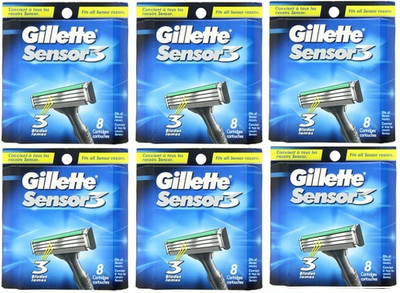 48 GILLETTE SENSOR 3 RAZOR BLADES REFILL CARTRIDGES - 6 PACKS TOTAL NEW SALE!!