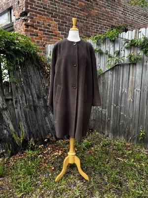 Joan & David Brown Virgin Wool Cashmere Overcoat Button Women's Size 44/10