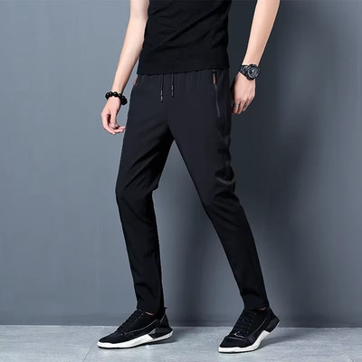 Herren Freizeithose Gerade Slim Fit Elastischer Bund Jogger Koreanisch Klassisch Blau Bl