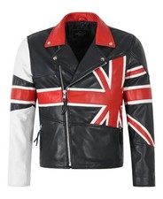 Brando Union Jack Men's Motorcycle Cruiser Real Cowhide Leather Fashion Jacket