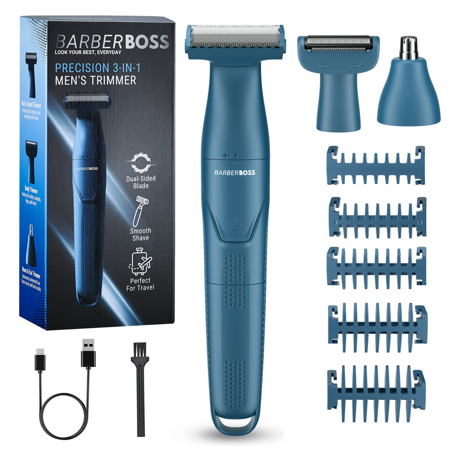 BarberBoss 3-in-1 Men’s Shaver, Multi-Functional Men’s Trimmer, QR-2303