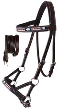 Horse Western Leather Tack Bitless Sidepull Bridle w/ Reins Brown 77RT11BR-F