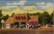 Fairyland Service Station Rock City Lookout Mountain Vintage Postcard Cars