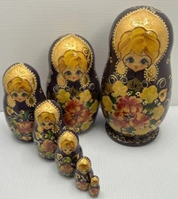 Lot Of Seven Vintage Russian Nested Dolls 8 Inches  Signed On Bottom See Photos
