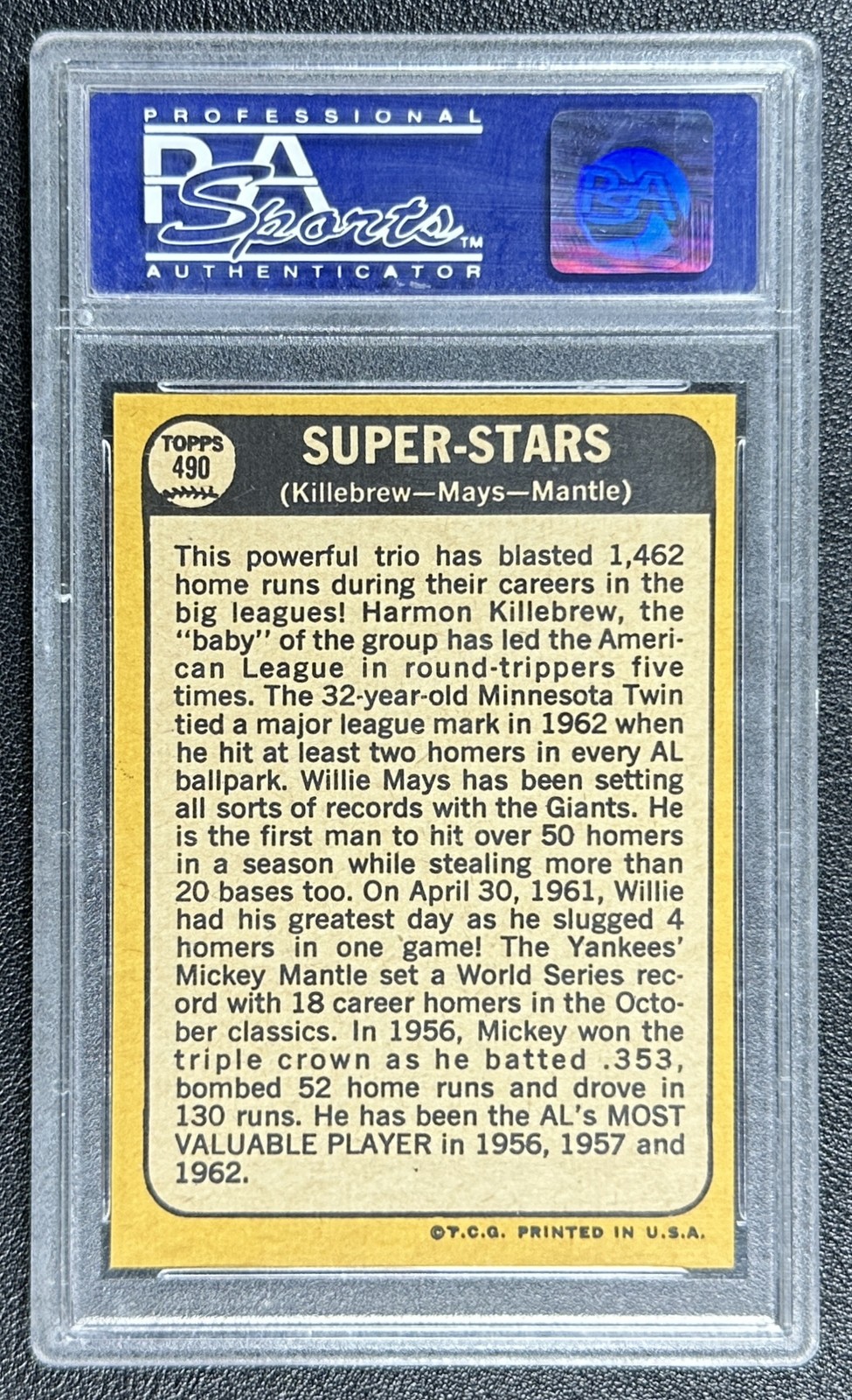 WILLIE MAYS MICKEY MANTLE HARMON KILLEBREW PSA 8 1968 TOPPS #490 SUPER STARS 666 view 2
