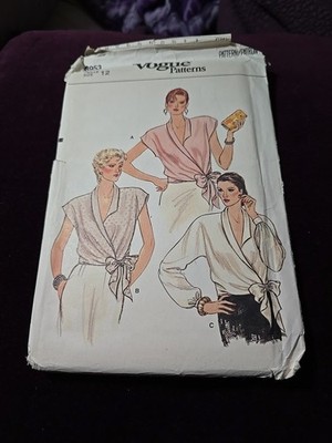 Vintage Vogue 8953 Wrap Top Shawl Collar 80s Sz 12 Uncut