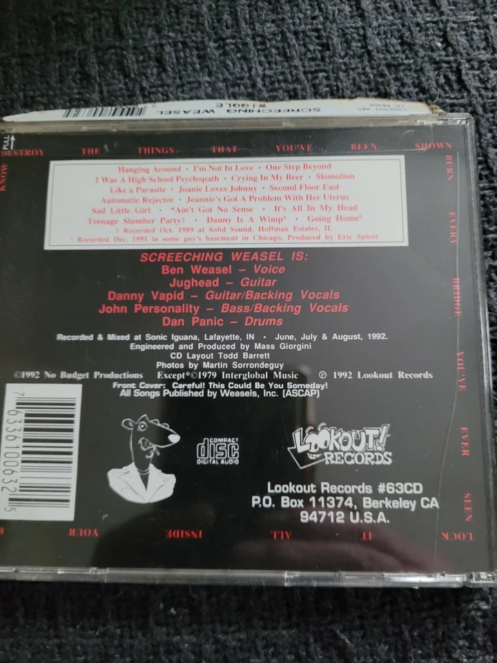 SCREECHING WEASEL Wiggle; 1992 CD Lookout Records Original Release Foto 2 de 3