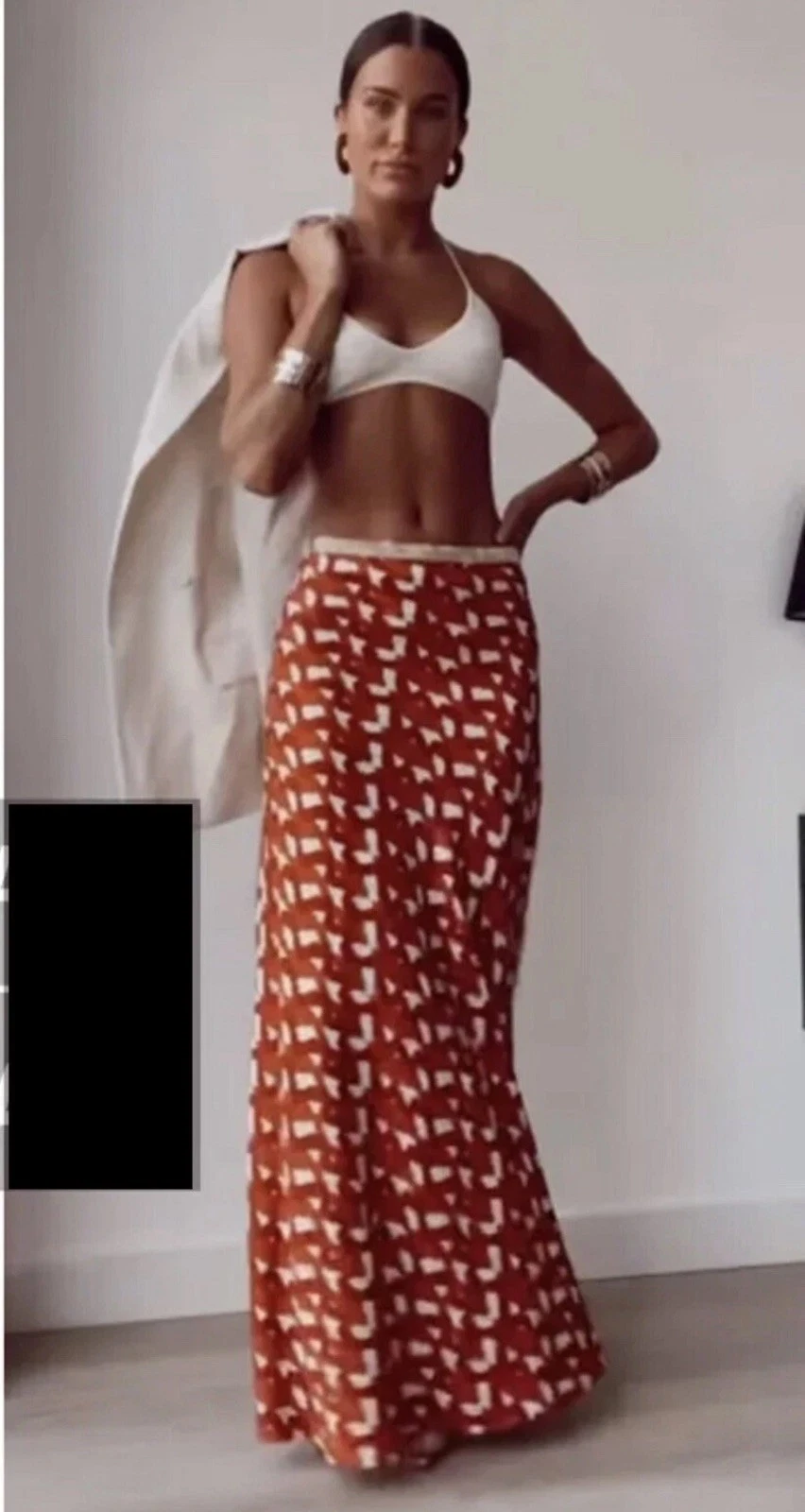 ZARA SS22 TERRACOTTA BEADED PRINT SKIRT SIZE XXL 2731/263