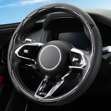 Black Non-Slip Leather Car Steering Wheel Cover - 3PCS Set - Black