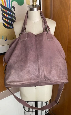 Ba&Sh Leather Large Hobo Shoulder Duffel travel Bag Purse Sheep Leather purple - Photo 1/4