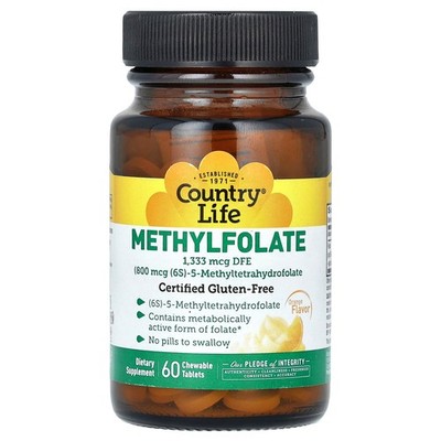Country Life Methylfolate Orange Flavor 800 mcg 60 Smooth Melts Gluten-Free, GMP