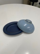 DENBY BLUE JETTY STONEWARE LIDDED BUTTER DISH *RARE* DISCONTINUED