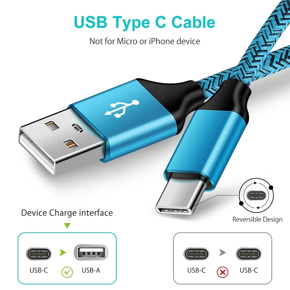 USB A to Type C Cable 6A 66W Fast Charger Braided Long Lead 0.25M 1M 2M 3M - Image 2 of 4