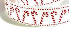 Candy Canes 1.5" by 2 Yd Glitter Red White Wired Ribbon Christmas Winter