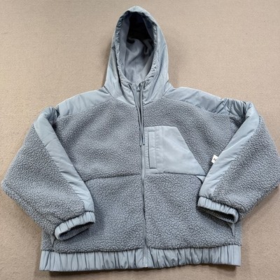 NEW Old Navy Active Jacket Women's XL Blue Sherpa Fleece Hooded Hybrid Outdoor