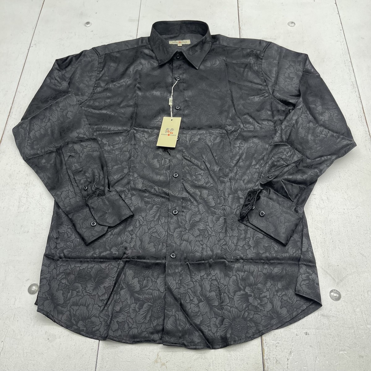 Kent & Park Dress Shirt Mens Large Black Floral Stretch Long Sleeve Button Front | eBay Kent & Park Dress Shirt Mens Large Black Floral Stretch Long Sleeve Button Front | eBay