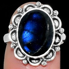 Blue Fire Labradorite - Madagascar 925 Sterling Silver Ring s.7.5 Jewelry R-1092