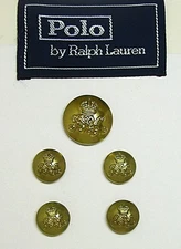 POLO RALPH LAUREN Replacement buttons 5 Gold Tone metal GOOD USED COND.