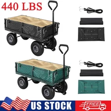 440lbs Garden Cart Heavy-Duty Yard Mesh Wagon Cart Lawn Utility Cart with Liner