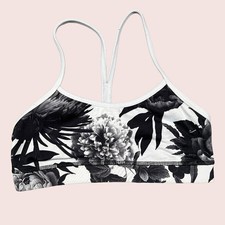 Lululemon Flow Y Bra IV Brisk Bloom Black White Floral Sports Bra Size 4