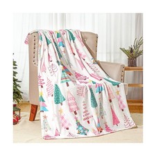 50 x 60 Inches Pink Christmas Tree Throw Blanket Cute Soft Warm Lightweight B...