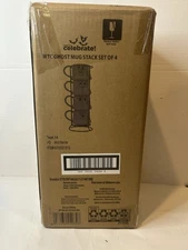 NEW Stackable Ghost Mugs with Wire Rack SET OF 4 Halloween Cups Celebrate