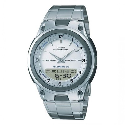 Casio AW-80D-7A Analog Digital Uhr Telememo Weißes Zifferblatt