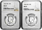 1965 + 1966 SMS 50c Kennedy Half Dollar NGC Graded MS 67 Two Coin Lot
