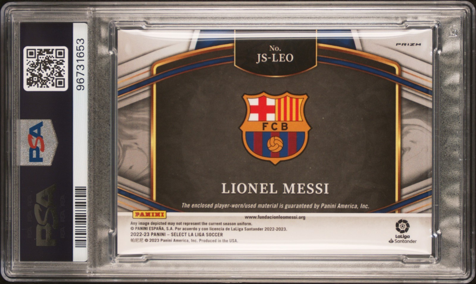 2022-23 Select La Liga Jumbo Swatch Lionel Messi PSA 10 Gem Mint POP 6 view 4