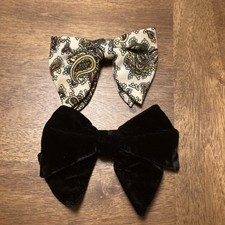 2 Vintage 1970  s Large Black velvet and patterned Butterfly Bow Tie.