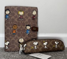 NEW Coach x Peanuts Signature with Snoopy Print Notebook and Pencil Case Set