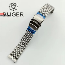 BLIGER Watch Band 22Mm Jubilee Bracelet Folding Buckle Silver Solid 904L Stainle